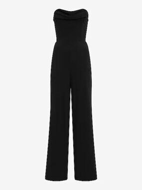 Express Women's Black Wide-Leg Jumpsuit with Strapless Draped Bodice -Size 0-NWT